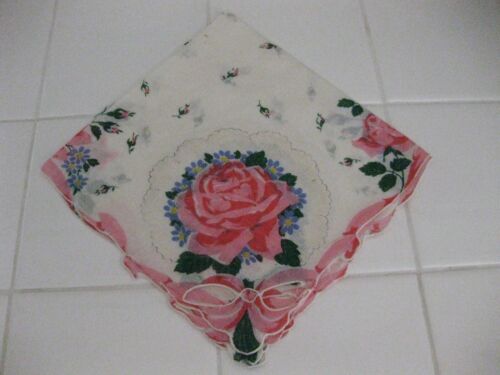 Pretty Vintage Floral Pink Roses Hanky Handkerchief - 第 1/7 張圖片