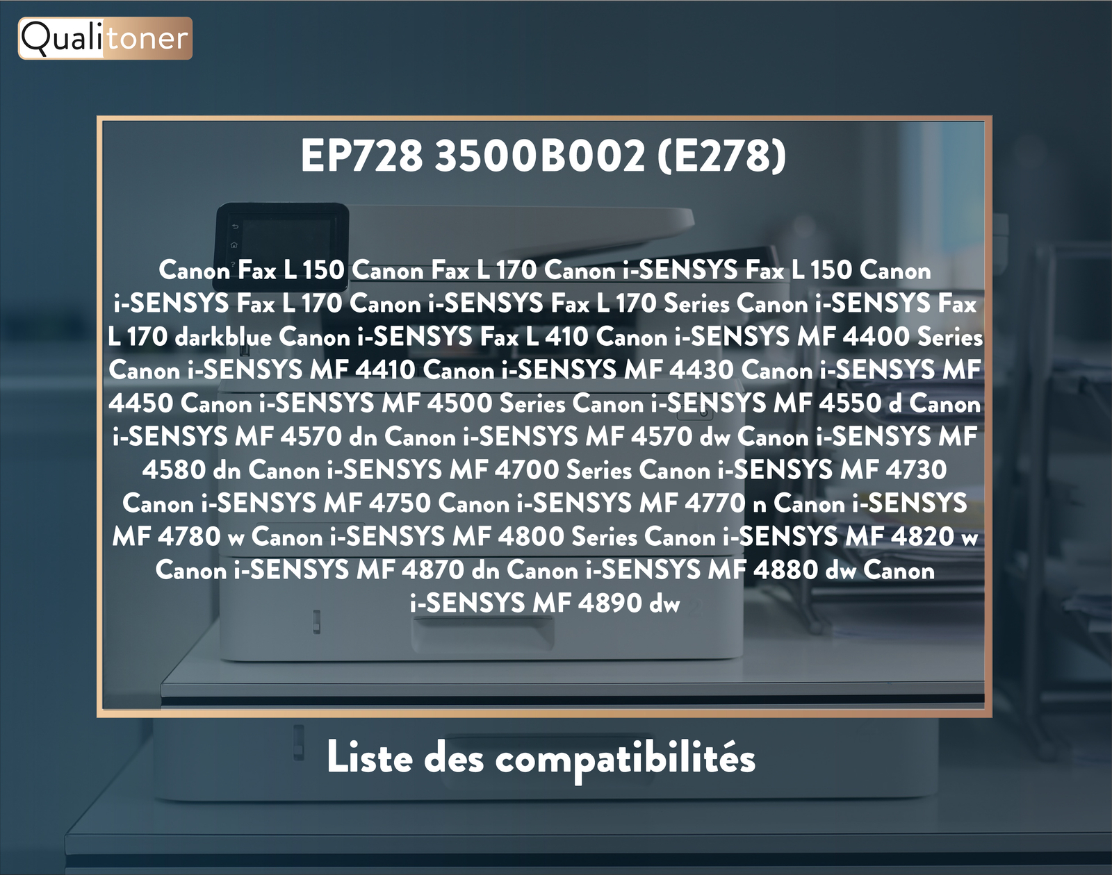 Toner CE278A noir compatible Canon EP728 pack de 4 cartouches pour imprimante laser