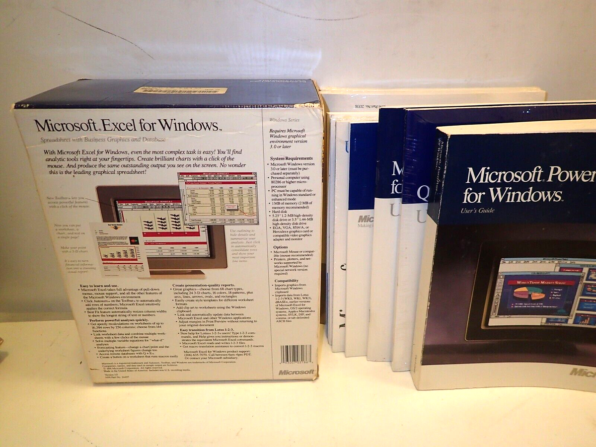Microsoft Excel for Windows 3.0 - Case, Manuals 3.5