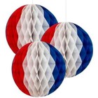 3 Pack Red White Blue Coloured Honeycomb Pom Pom Hanging Party Pride Decorations