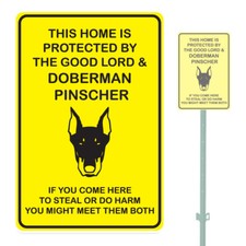 YELLOW THIS HOME IS PROTECTED BY DOBERMAN HEAVY DUTY ALUMINUM SIGN 10" x 15"