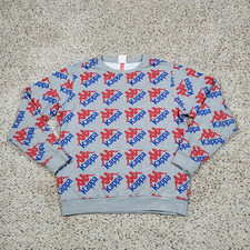Kappa Sweatshirt Womens Large Gray Blue Spell Out Sweater Pullover AOP Ladies A1