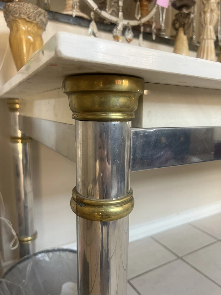 Mesa de comedor Maison Jansen años 60 de acero y latón con tapa de mármol personalizada Foto 2 de 4