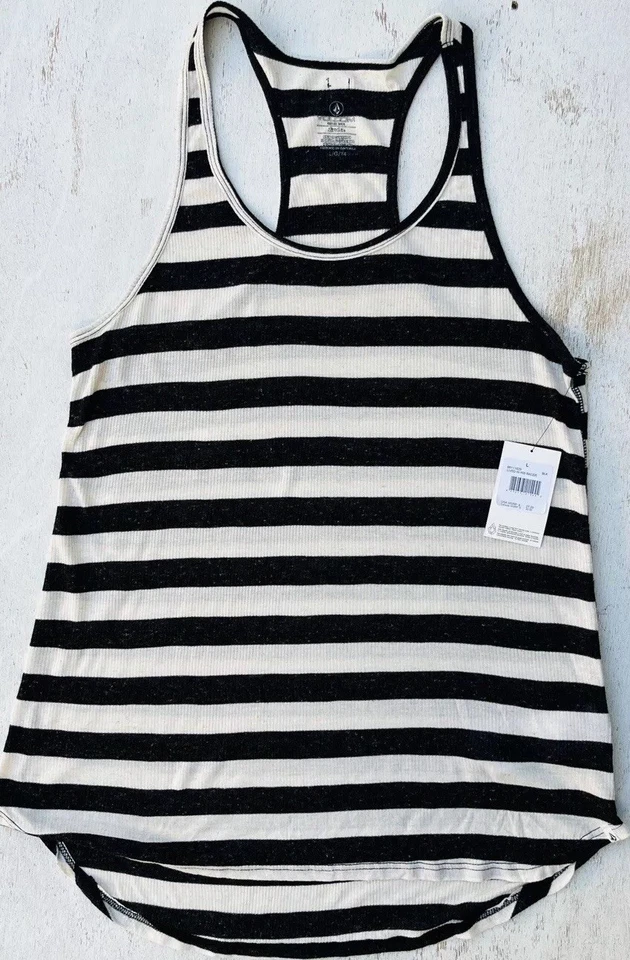 Volcom Women’s Lived In RIB Racer Back Striped Tank Top Size L - Image 4 of 4