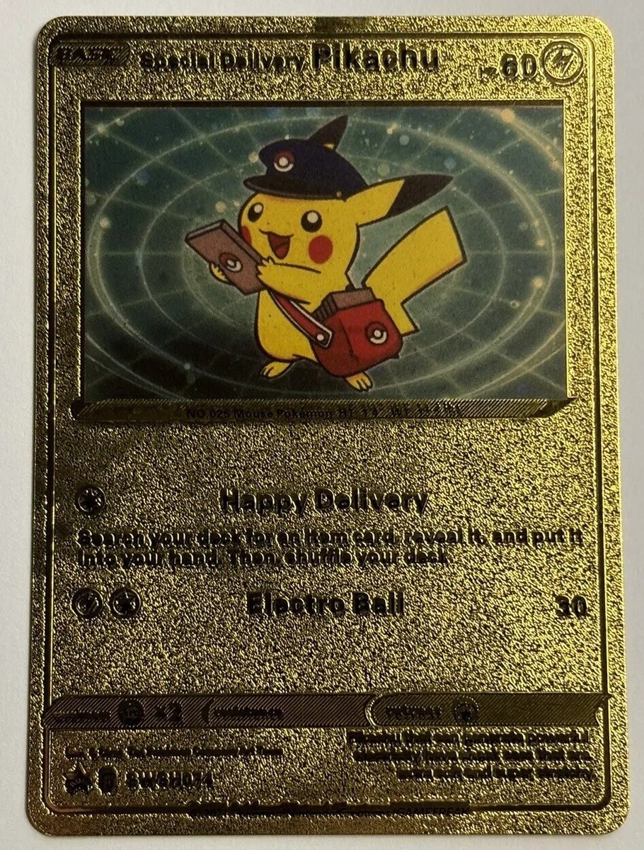 Pokemon Special Delivery Pikachu 60HP Gold Foil Fan Art Card