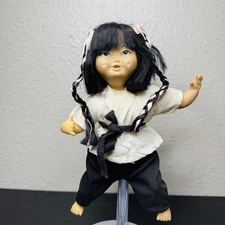 Vintage Chinese doll kung fu outfit pink braids