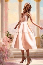 Romantic Blush Backless Tea Length Dress (Size L/XL)