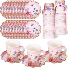 50 Sets Blossom Party Paper Tea Cups and Saucer Disposable Blossom Party Supp...