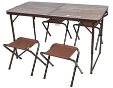Ozark Trail Steel and Aluminum Table with Stools, 19.29"x24.6", Brown