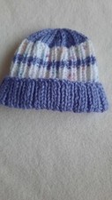 Newborn Baby Hat Hand Knitted by me , Lilac and white. Ideal gift.