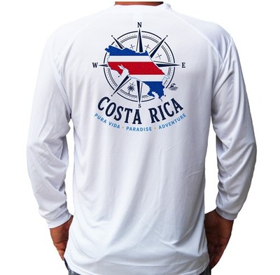 Costa Rica Flag Map Fishing Beach Vacation Long Sleeve UPF 50 T-Shirt UV