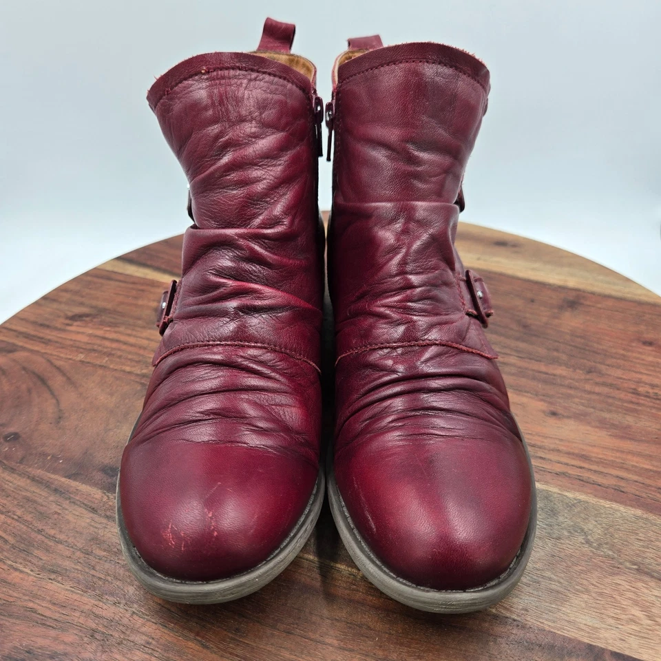 Botas Miz Mooz Legacy para mujer 7,5 rojas de cuero con correa de motociclista botines Foto 3 de 4