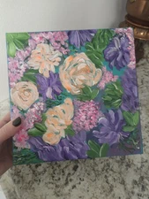 Abstract Floral Original Painting 8" x 8" Canvas Colorful Acrylic Art Maxwell 