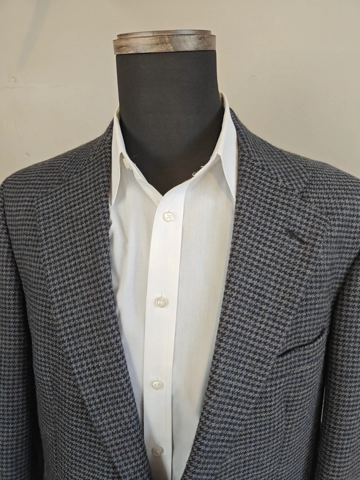 🇺🇲 Abrigo Deportivo De Colección Palm Beach Para Hombre 43L Azul Gris Pata de Gallo Lana Hecho en EE. UU. Foto 2 de 4