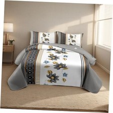 4 Pcs Queen Duvet Cover Set  Boho Floral  Geometric Bed Queen 90x90in Grey