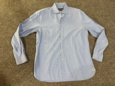 John Varvatos Dress Shirt Mens 16.5 34/35 Blue Check Button Up Slim Fit plaid
