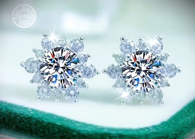 Pendientes Flor Plata Ley 925 Moissanita Imitación Pequeños 1cm Brillantes