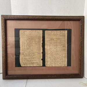 Antique Early 1700s Handwritten Merchants Ledger Sheets In Frame