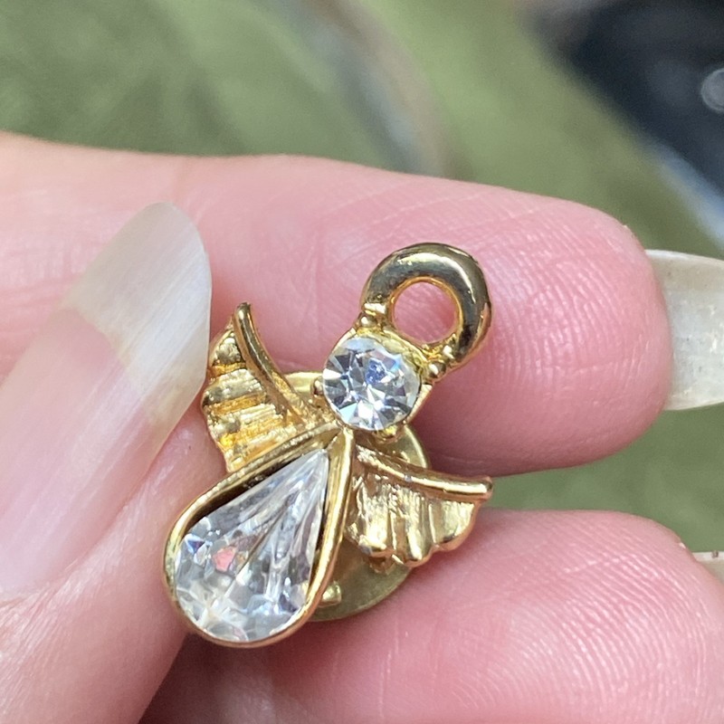 Vtg Rhinestone Angel Religious Hat Jacket Lapel Pin