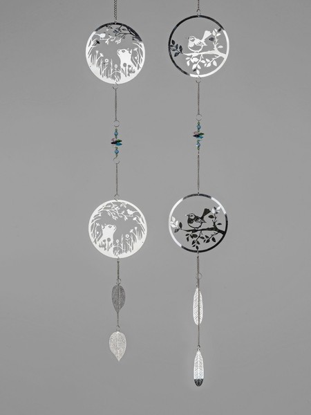 2Er Set DekohäNger Kreise Mit Katze Und Vogel 82Cm Silber Edelstahl Formano F25-image