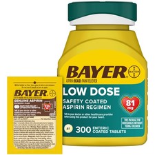 Bayer Aspirin 81mg Enteric Coated Tablets 300ct and 2 Count Travel Pack of