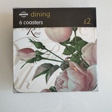 Wilko Traditional Drinks Coasters Mats Set of 6 NEW Vintage Floral Roses Rose