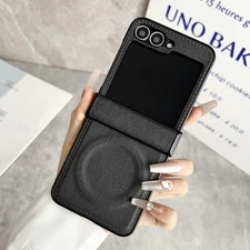For Samsung Galaxy Z Flip7/7FE/6/5/4/3 PU Leather Magnetic Case Hinge Protection