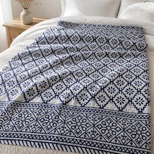Blue Kantha Bedspread Block Print Quilt King Size Handmade Floral Bedcover