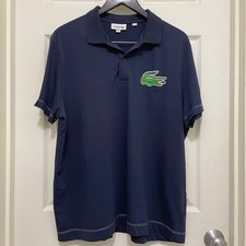 Camisa Polo Lacoste Calce Regular RARA Grande Doble Croc Logo Azul Marino EE. UU. XL Preppy