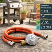 Gasdruckregler Set 50 Mbar Mit 150 Cm Gasschlauch – Druckminderer FüR Gasgrill