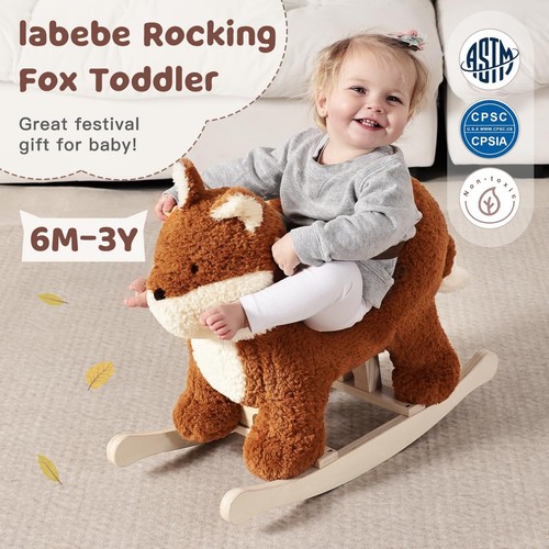 labebe - Baby Schaukelpferd, bräunliches Rotfuchs Schaukelpferd mit Sicherheitsgurt, P... - Bild 3 von 8