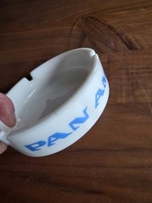 Vintage PAN AM Ashtray Opalex White Milk Glass Blue Logo France Airline