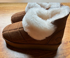 Dearfoams Fireside Brown Faux Suede Faux Fur Lined Bootie Slippers Women 7