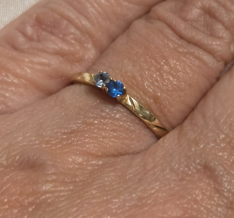Petite Antique 10K Two Stone Blue Sapphire Ring