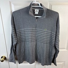 Men's Lacoste 1/4 Zip Pullover Sweater Striped Gray Cotton Cashmere Size 7 2XL