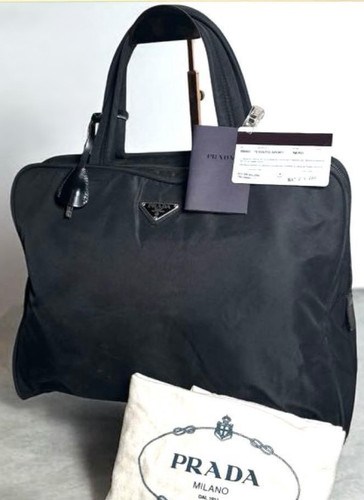 PRADA Tessuto Nylon Business Bag Black B8493 Briefcase Padlock Dust Bag Card