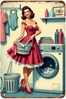 Vintage Pin Up Metal Laundry Room Wall Decor Tin Sign 8 X 12 in