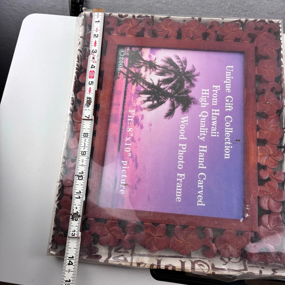 Hawaii Wood Picture Frame Tropical Vacation Memories Hand Carved Plumeria Flower - Image 4 of 4