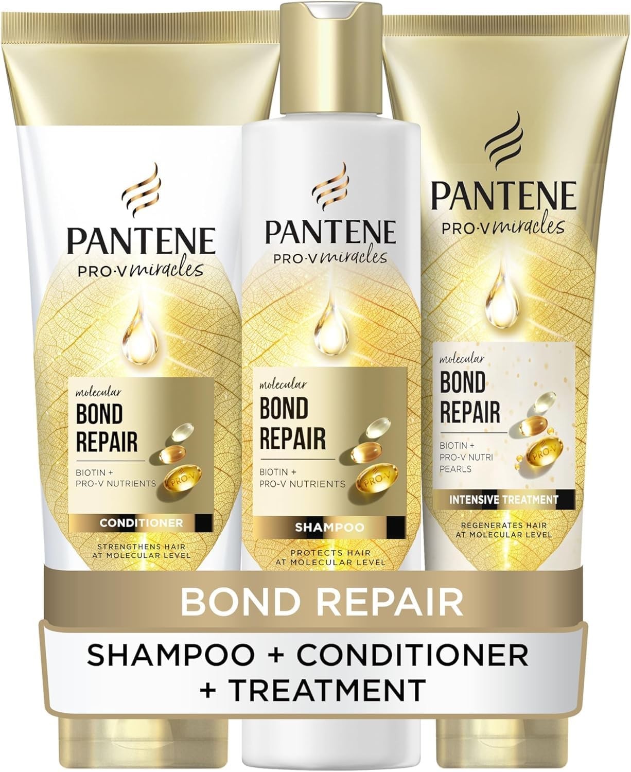 Pantene Molecular Bond Repair Shampoo + Conditioner + Deep Conditioning Hair Tr
