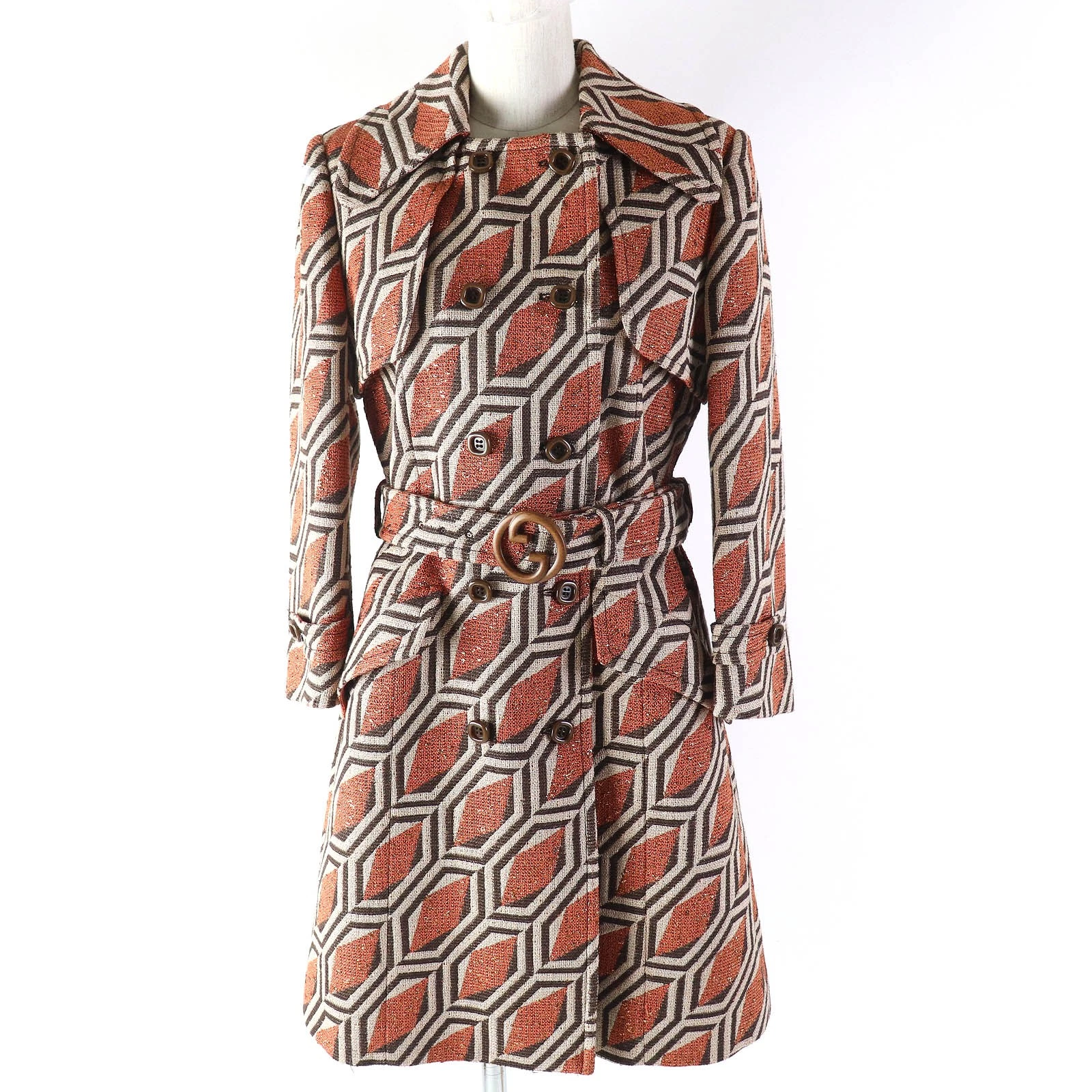Gucci 643299 Zaf5E Manteau Ceinturé Boucle Bois G Entrelacé 38 Made In Italy r4 Ms