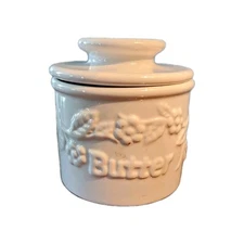 Butter Bell Crock White Farmhouse Country Kitchen Floral Farmcore L. Tremain
