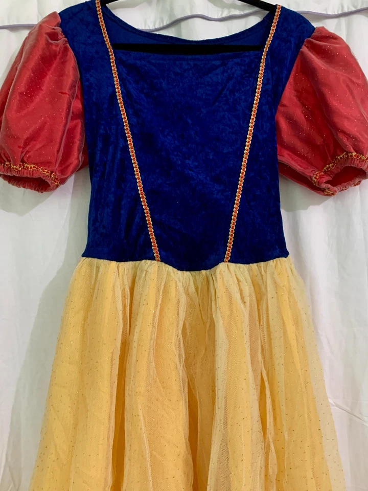 Princess Snow White Cosplay Dress S/M Adult Puff Sleeves Gold Trim Tulle Flaw - Image 4 of 4