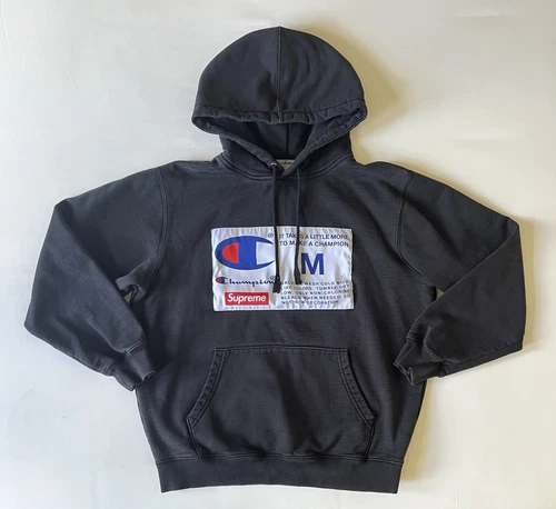 Sweat à capuche homme Champion x Supreme moyen noir boîte logo polaire pull