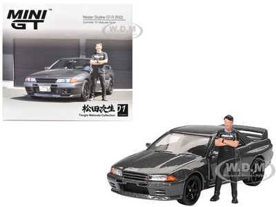 NISSAN SKYLINE GT-R (R32) RHD GUNMETAL W/MATSUDA FIGURE 1/64 BY MINI GT MGT00869