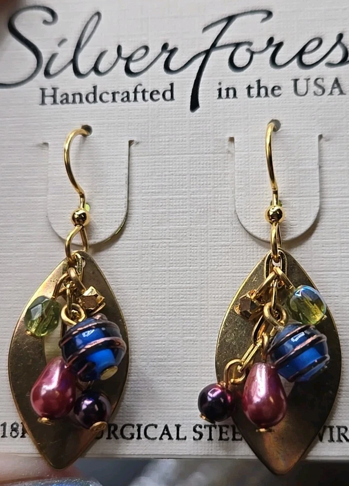 Pendientes Colgantes Silver Forest EE. UU. Cuentas Multicolor Tono Dorado Perla Facetada Foto 2 de 4