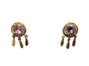 Authentic Elegant Pink Cubic Zirconia Earrings in Gold-Plated Stainless Steel Feather