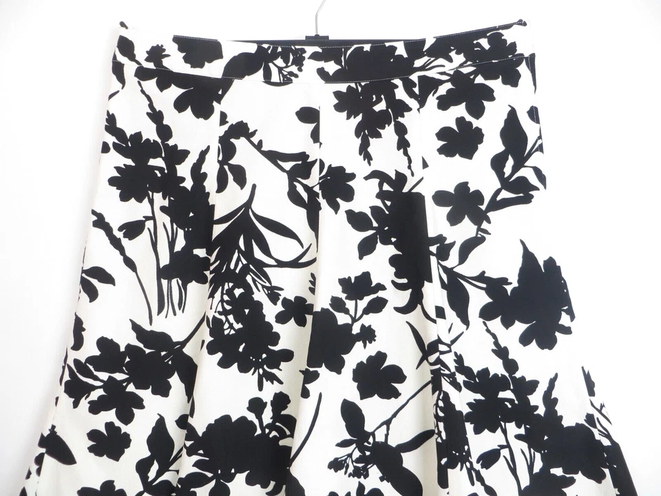 Новый H & M женщин хлопок трапециевидная юбка цветочный с подкладкой черный белый цветочный размер 12 - Изображение 2 из 4