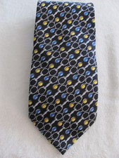 Bill Blass 100% Silk Tie-Chain with Jewelry -Black,Gray,Blue-Length 56.5" - EUC