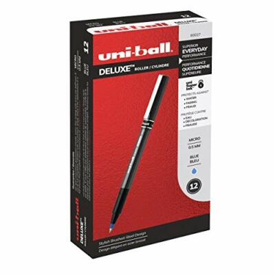 60027 uni-ball Deluxe Stick Roller Ball Pen, Micro Point, Blue Ink
