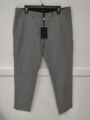 NWT Ted Baker London Men's SARI Slim Fit Checked Pants Gray Size 36 $175 II323